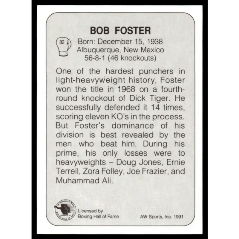 1991 All World #82 Bob Foster NM-MT Boxing Card - Boxing Card Single