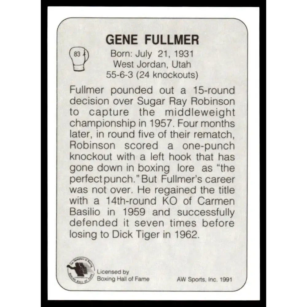 1991 All World #83 Gene Fuller NM-MT Boxing Card - Other