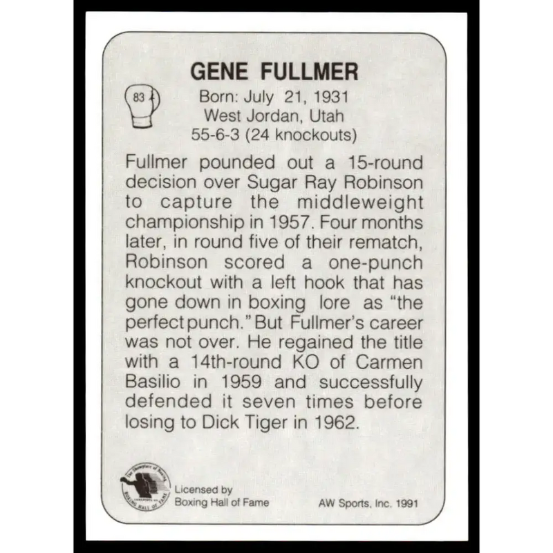 1991 All World #83 Gene Fuller NM-MT Boxing Card - Other