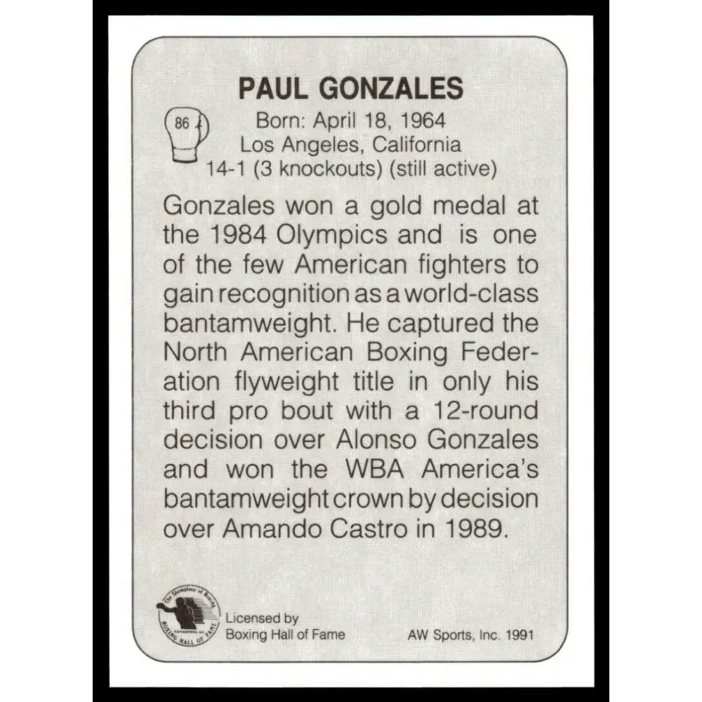 1991 All World #86 Paul Gonzales NM-MT Boxing Card - Boxing Card Single
