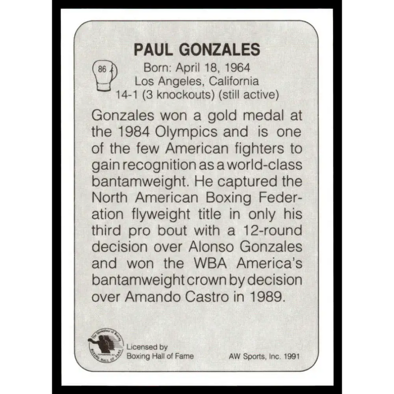 1991 All World #86 Paul Gonzales NM-MT Boxing Card - Boxing Card Single