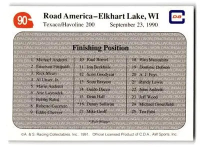 1991 All World #90 ’90 Elkhart Lake Race - Racing Card Single