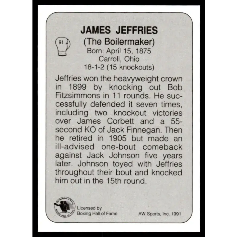 1991 All World #91 James Jeffries NM-MT Boxing Card - Other