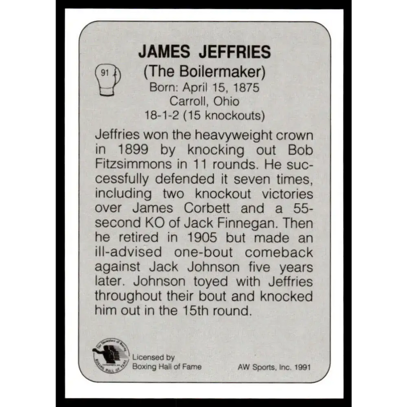 1991 All World #91 James Jeffries NM-MT Boxing Card - Other