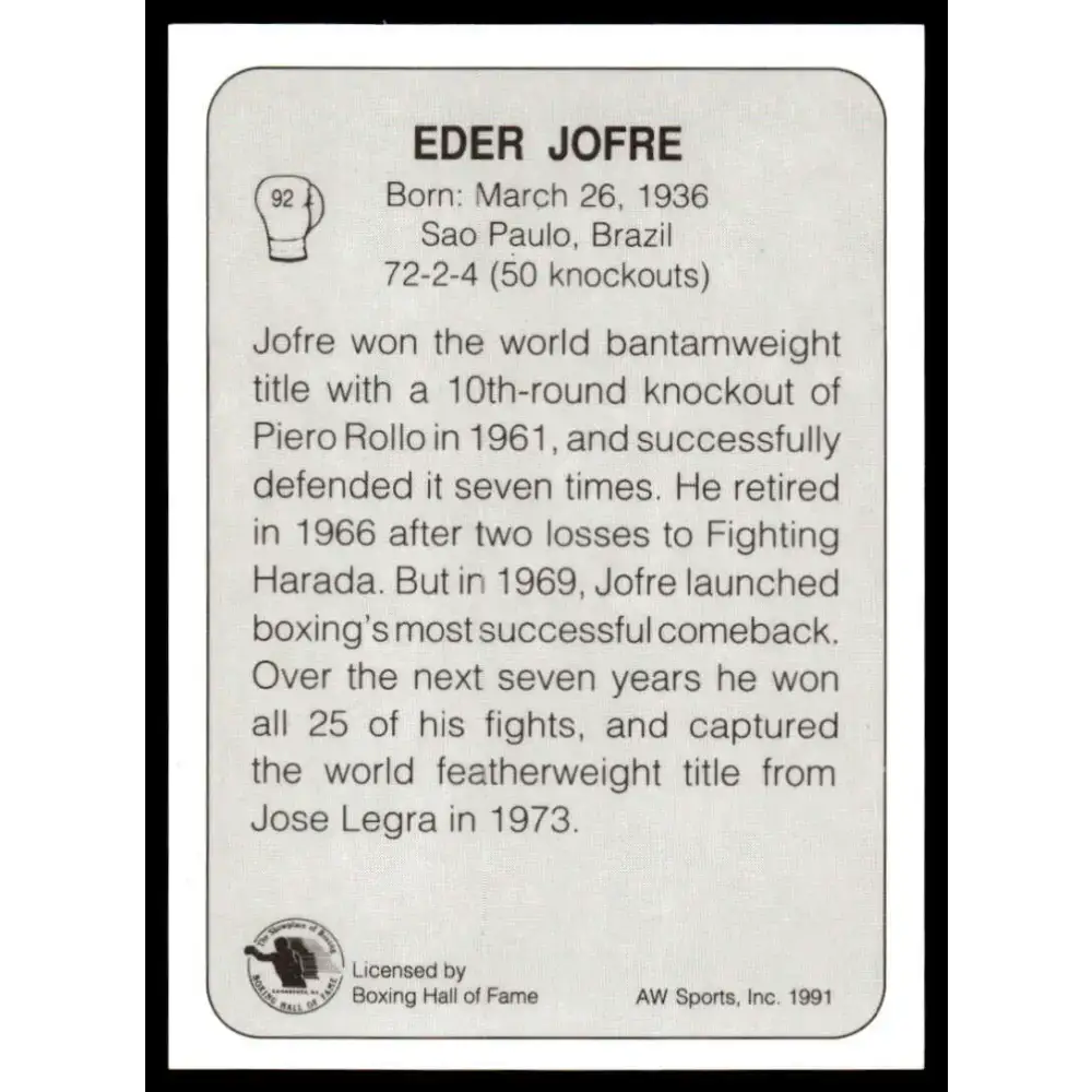 1991 All World #92 Eder Jofre NM-MT Boxing Card - Other