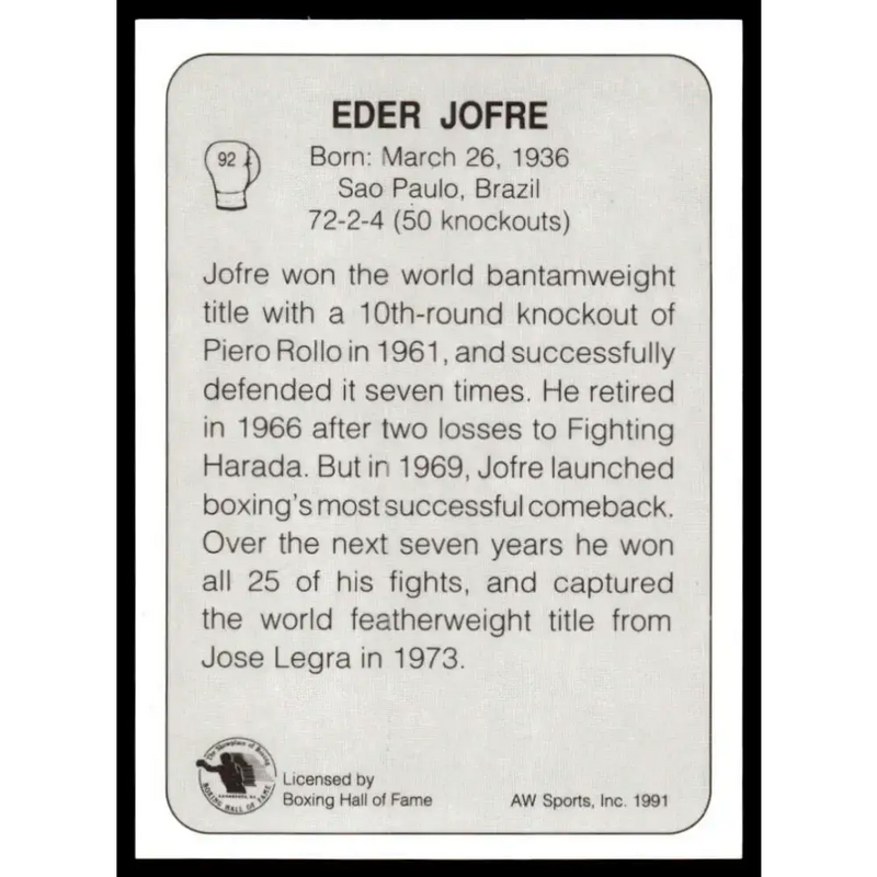 1991 All World #92 Eder Jofre NM-MT Boxing Card - Other