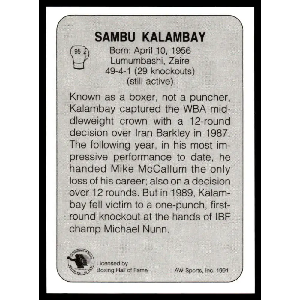 1991 All World #95 Sambu Kalambay NM-MT Boxing Card - Other