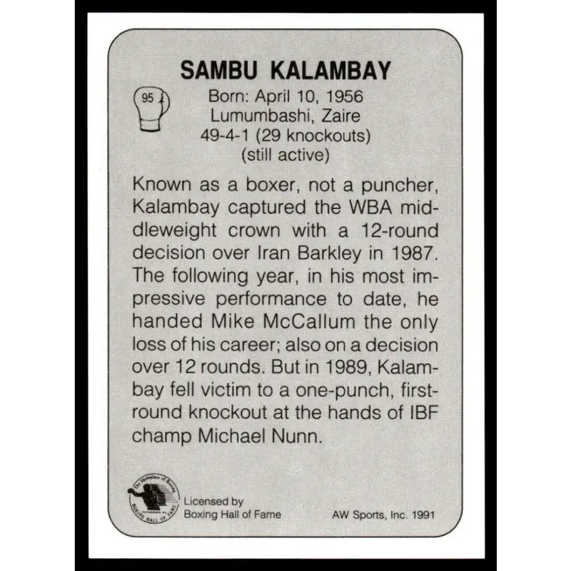 1991 All World #95 Sambu Kalambay NM-MT Boxing Card - Other