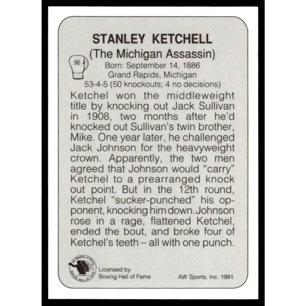 1991 All World #96 Stanley Ketchel NM-MT Boxing Card - Other