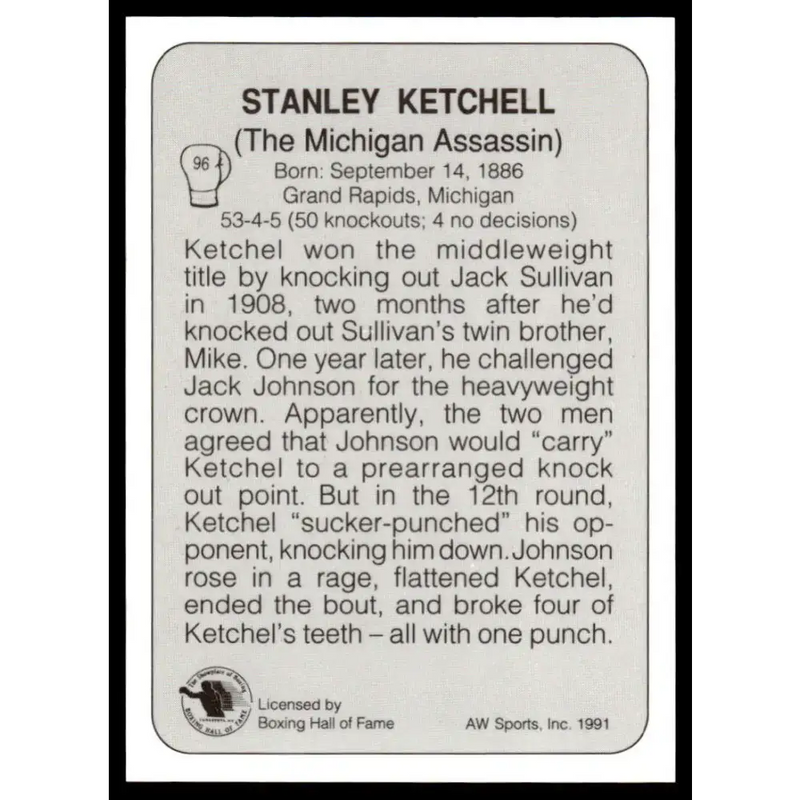 1991 All World #96 Stanley Ketchel NM-MT Boxing Card - Other