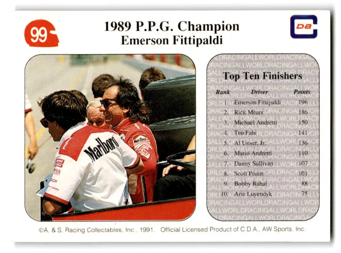 1991 All World #99 1989 P.P.G. Champion Emerson Fittipaldi - Racing Card Single