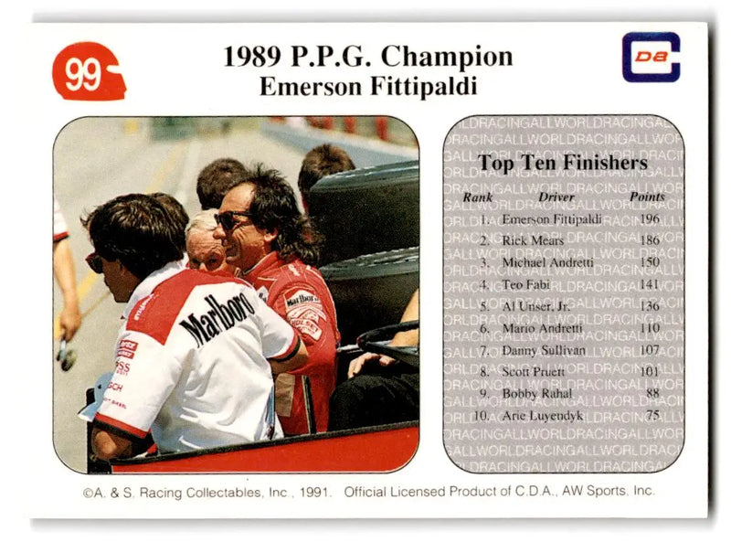 1991 All World #99 1989 P.P.G. Champion Emerson Fittipaldi - Racing Card Single