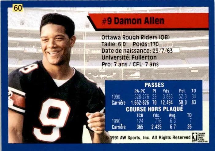 1991 All World CFL #60 Damon Allen - Football Card Single