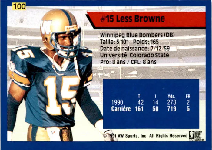 1991 All World CFL French #100 Less Browne - Football Card Single