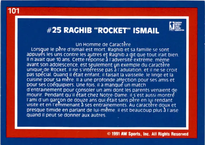 1991 All World CFL French #101 Raghib Ismail - Football Card Single