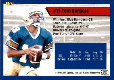 1991 All World CFL French #102 Tom Burgess - Football Card Single
