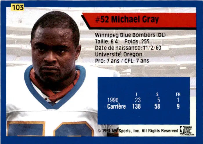 1991 All World CFL French #103 Mike Gray - Football Card Single