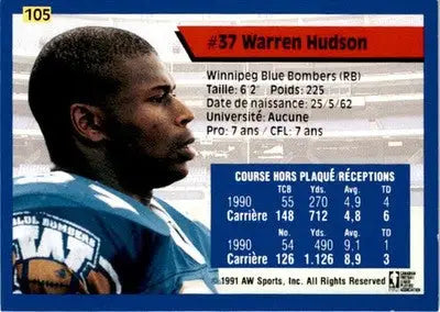 1991 All World CFL French #105 Warren Hudson - Football Card Single