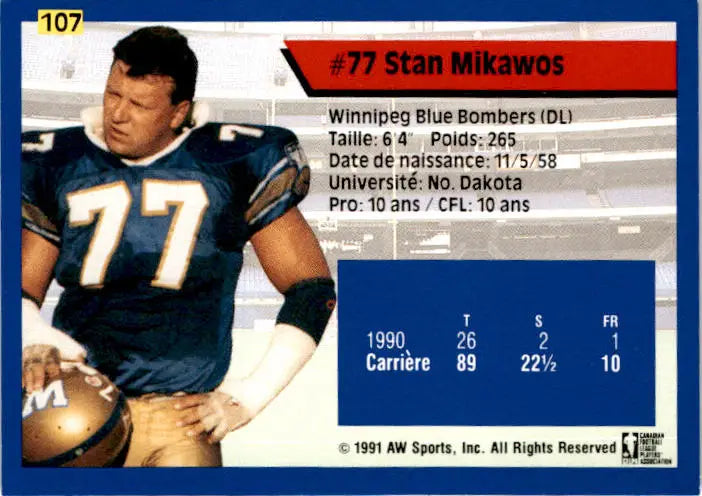 1991 All World CFL French #107 Stan Mikawos - Football Card Single