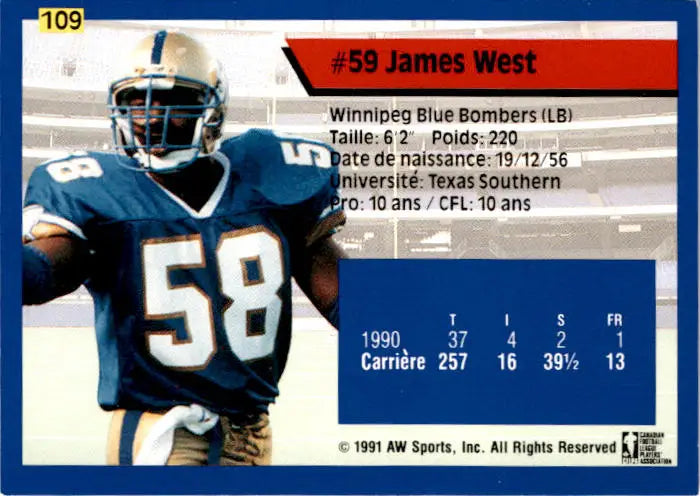 1991 All World CFL French #109 James West - Football Card Single