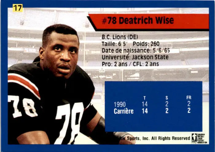 1991 All World CFL French #17 Deatrich Wise - Football Card Single