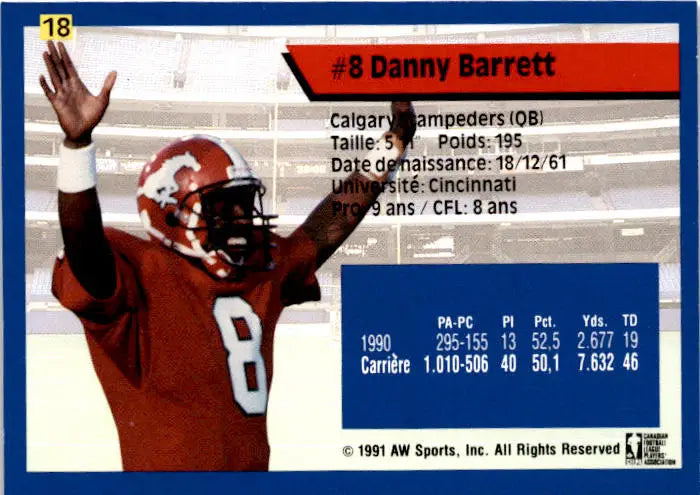 1991 All World CFL French #18 Danny Barrett - Football Card Single