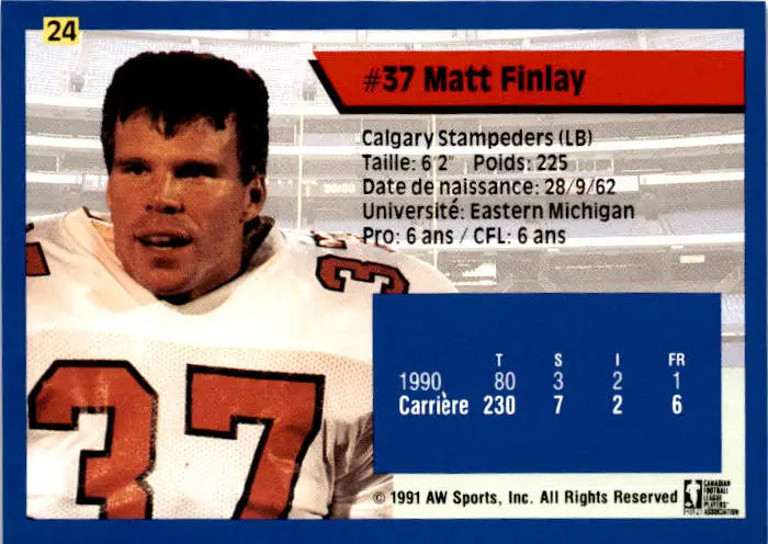 1991 All World CFL French #24 Matt Finlay - Football Card Single