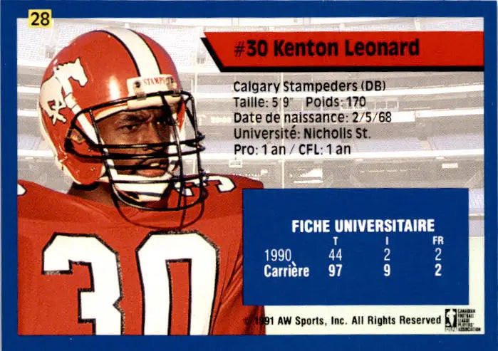 1991 All World CFL French #28 Kenton Leonard - Football Card Single