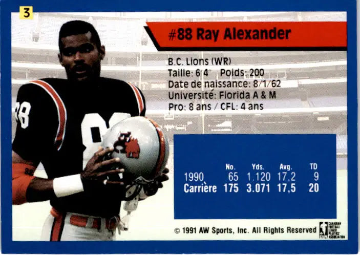 1991 All World CFL French #3 Ray Alexander - Football Card Single