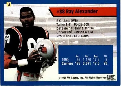 1991 All World CFL French #3 Ray Alexander - Football Card Single
