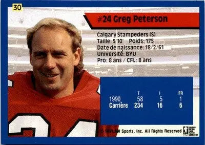 1991 All World CFL French #30 Greg Peterson - Football Card Single