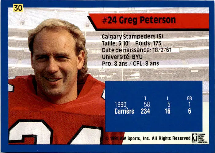 1991 All World CFL French #30 Greg Peterson - Football Card Single