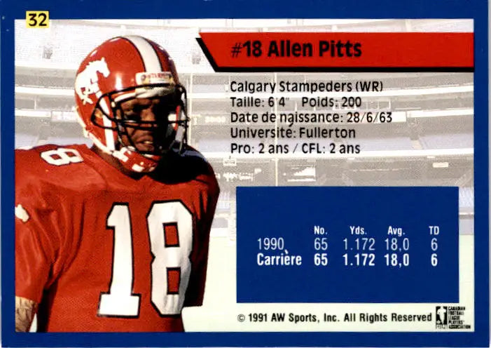 1991 All World CFL French #32 Allen Pitts - Football Card Single