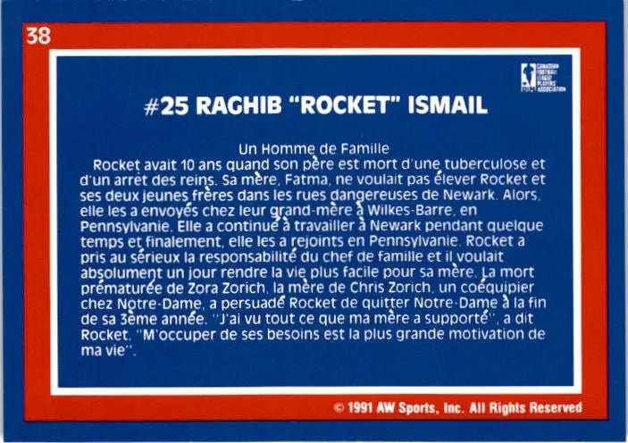 1991 All World CFL French #38 Raghib Ismail - Football Card Single