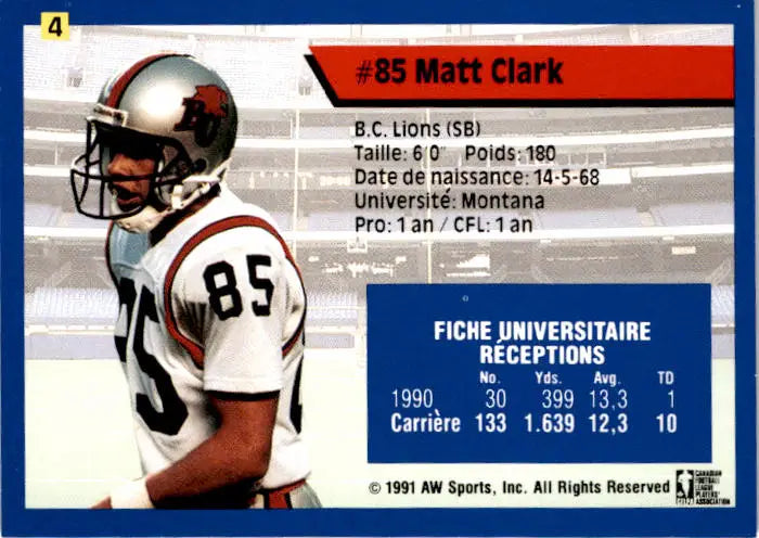1991 All World CFL French #4 Matt Clark - Football Card Single