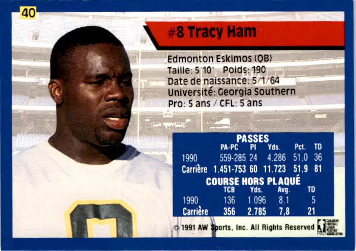 1991 All World CFL French #40 Tracy Ham - Football Card Single
