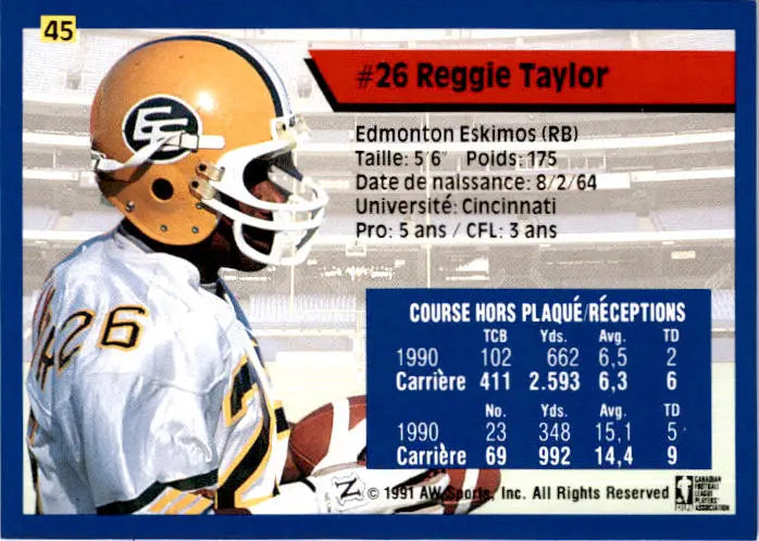 1991 All World CFL French #45 Reggie Taylor - Football Card Single
