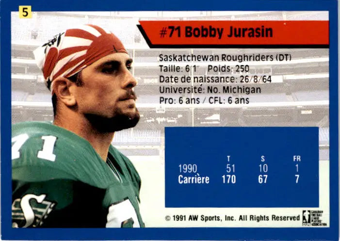 1991 All World CFL French #5 Bobby Jurasin - Football Card Single