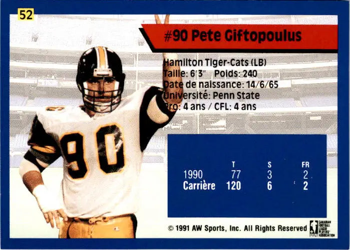 1991 All World CFL French #52 Pete Giftopoulos - Football Card Single