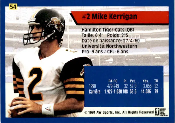 1991 All World CFL French #54 Mike Kerrigan - Football Card Single