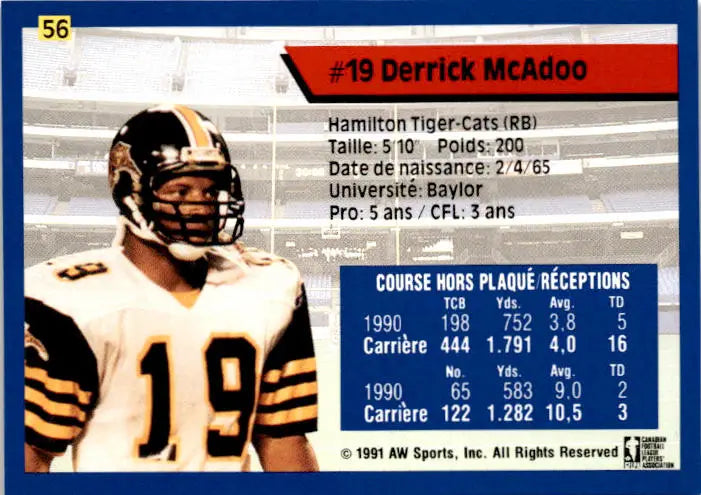 1991 All World CFL French #56 Derrick McAdoo - Football Card Single
