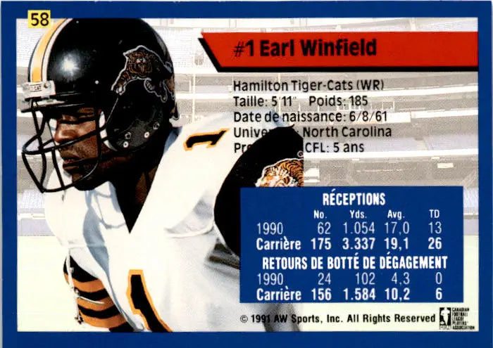 1991 All World CFL French #58 Earl Winfield - Football Card Single