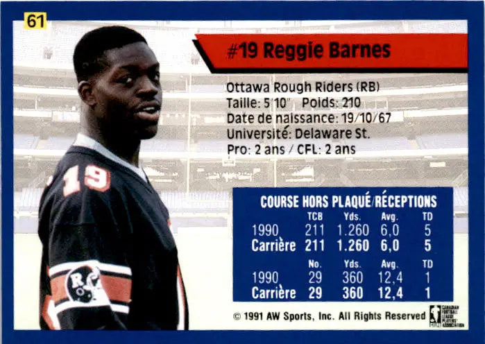 1991 All World CFL French #61 Reggie Barnes - Football Card Single