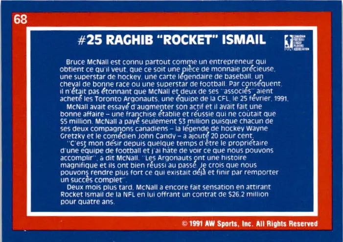 1991 All World CFL French #68 Raghib Ismail - Football Card Single