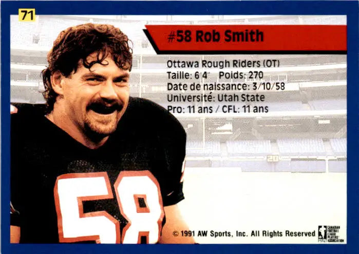 1991 All World CFL French #71 Rob Smith - Football Card Single
