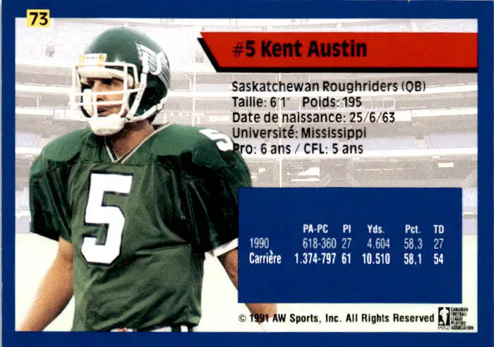 1991 All World CFL French #73 Kent Austin - Football Card Single