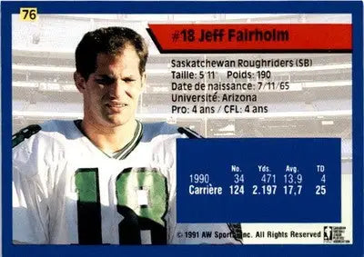 1991 All World CFL French #76 Jeff Fairholm - Football Card Single
