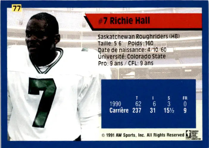 1991 All World CFL French #77 Richie Hall - Football Card Single