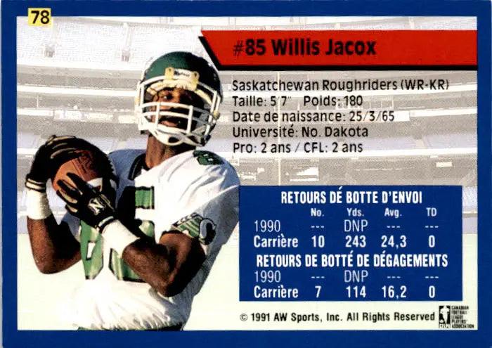 1991 All World CFL French #78 Willis Jacox - Football Card Single
