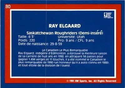 1991 All World CFL French #80 Ray Elgaard - Football Card Single